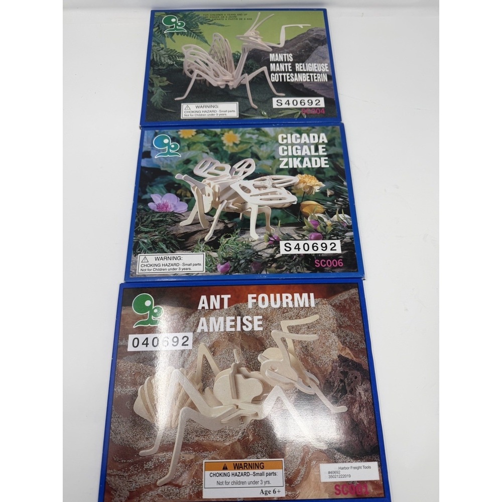 3 Wood Model Kit Puzzles Insects - IQ Products - NEW